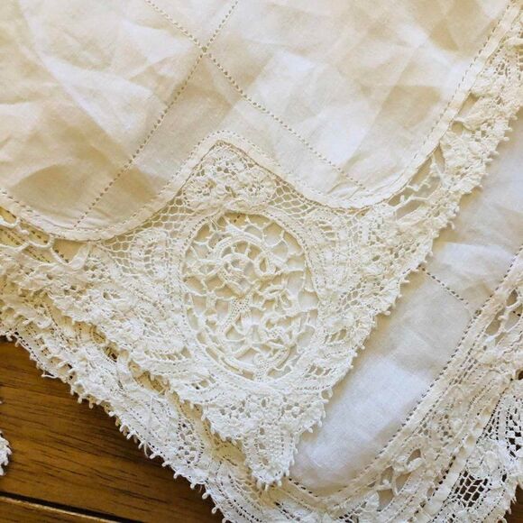 Vintage Set of 5 Cotton Napkins Embroidery Lace - Picture 7 of 8